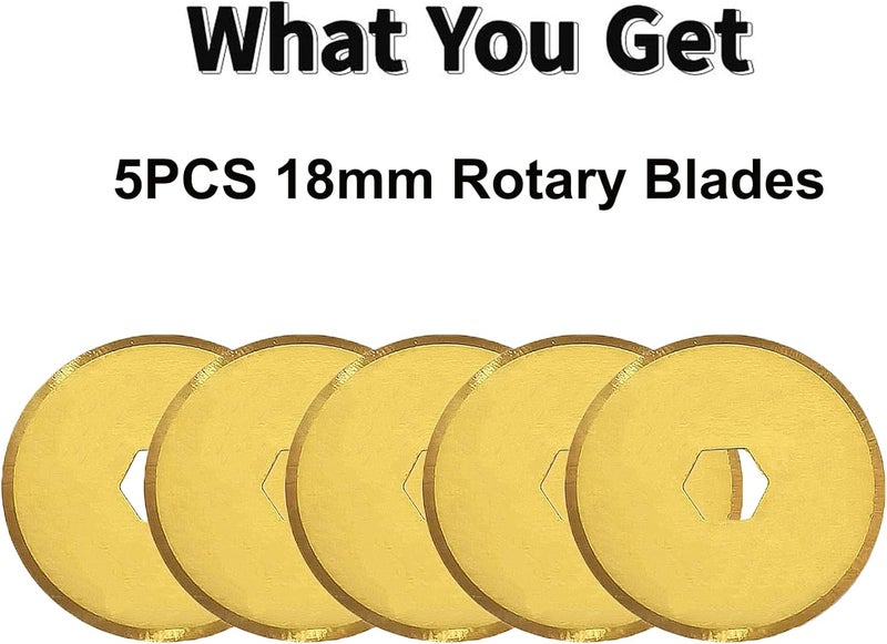 KAMSANG Rotary Cutter Blades 18mm, Replacement Blades Fits Fiskars,OLFA,Martelli,Dremel,Truecut,DAFA,Fabric Cutting Blades Refill for Quilting Scrapbooking Sewing Arts &Crafts, SKS-7, Titanium Coated, 5-Pack - Image 5